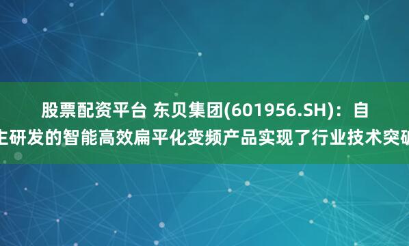 股票配资平台 东贝集团(601956.SH)：自主研发的智能高效扁平化变频产品实现了行业技术突破